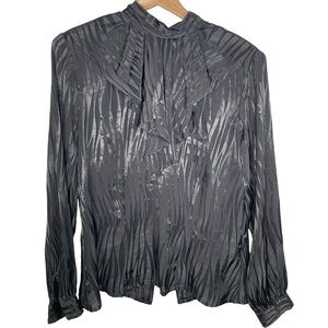 Helené St. Marie black long sleeve vintage 1980’s ruffled blouse button back s12